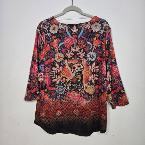 Sugar Skull Cat Shirt By Energe World Wear. Size 2X - Picture 3 of 9